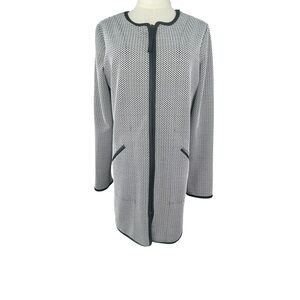Max Studio Black and White Textured Jacket Long Zipper Front Size M